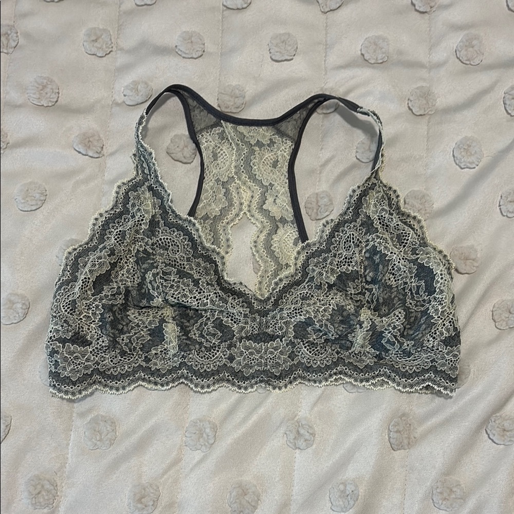 Lace Bralette in Gray and Cream